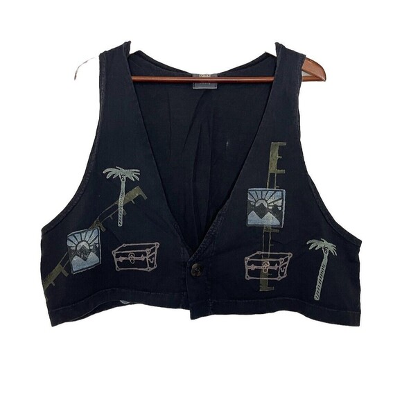 Blue Fish Tops - Blue Fish Women's Vintage Faded Black 2000 Sz 2 1 Button Front Vest Tank Travel